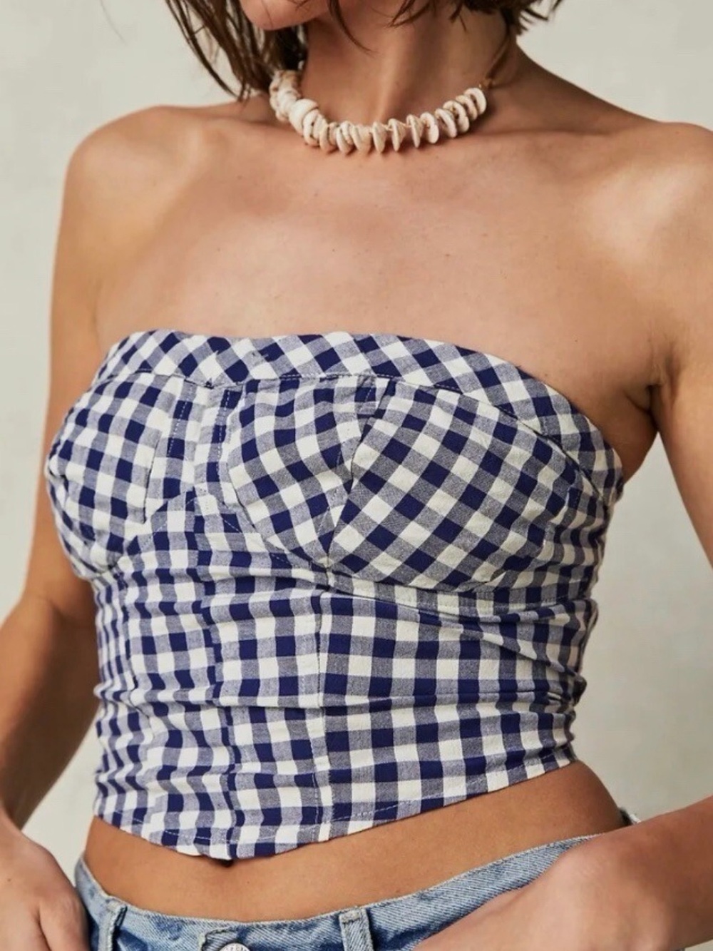 Free people Leilani Tube Top in blue Gingham size large